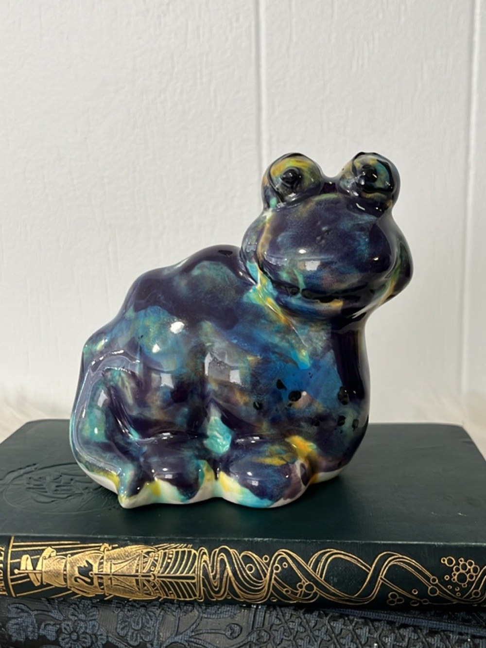 Handcrafted Ceramic dinosaur Figurine - Iridescent Blue